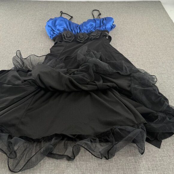 Snap Formal Dress Party Event Prom Blue & Black Adjustable Straps Juniors 7 Rose - Picture 6 of 14